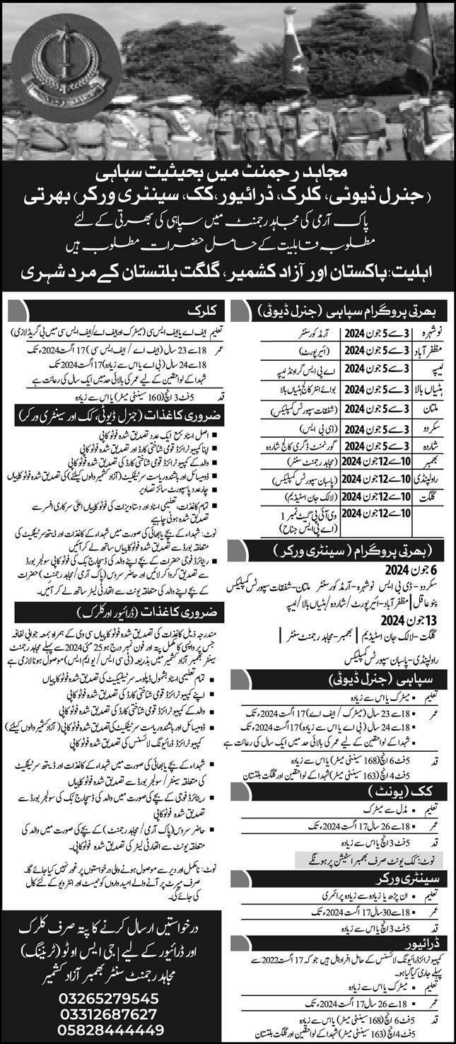 Mujahid Regment Pak Army Jobs May 2024