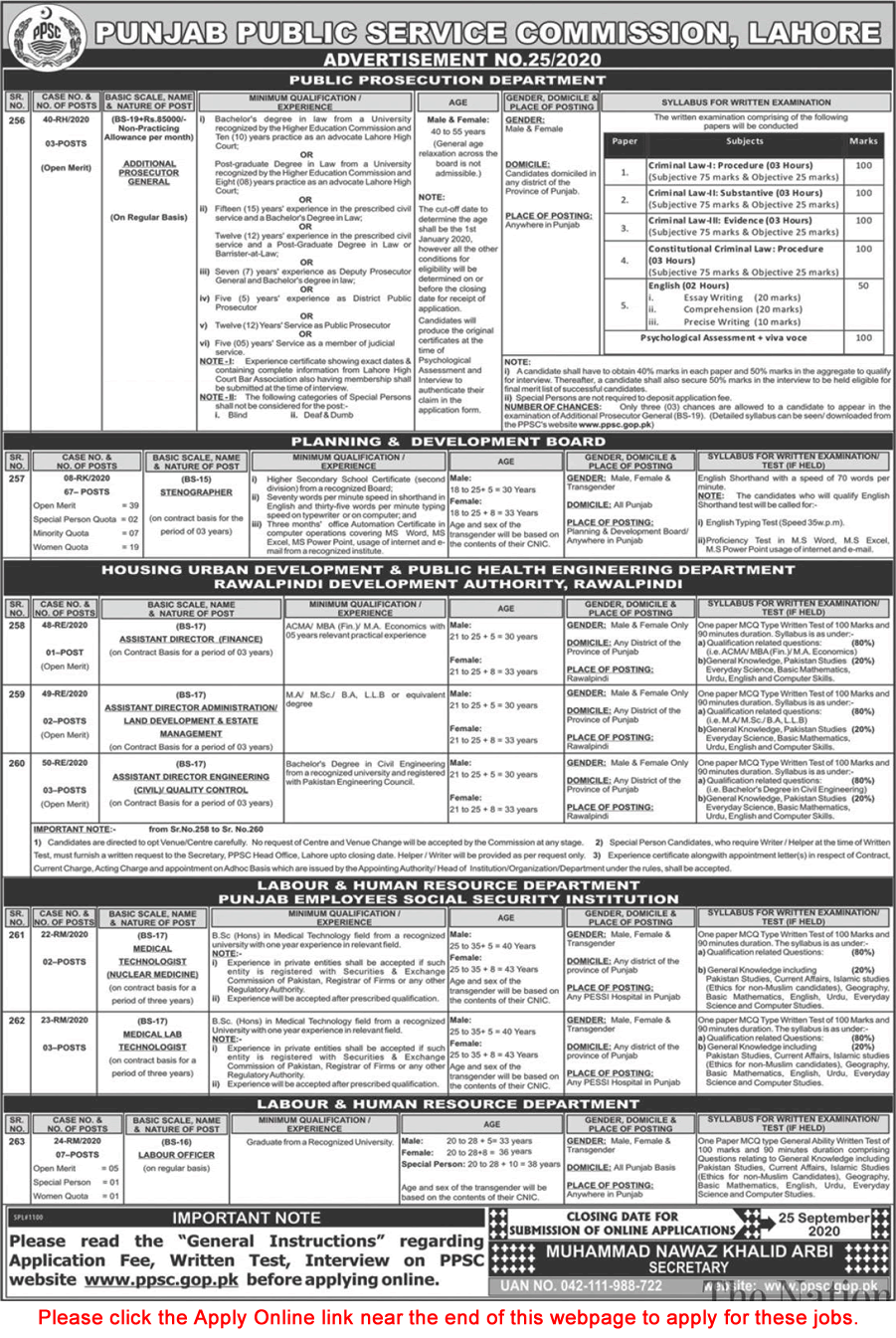  PPSC Jobs September 2020 Apply Online Advertisement No 25/2020 Latest