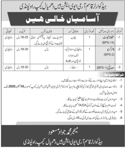 Headquarter Qasim Army Aviation Jobs 2020 in Rawalpindi