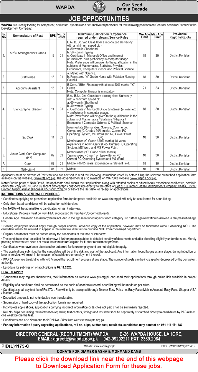WAPDA Jobs October 2020 Application Form Chowkidar, Naib Qasid & Others Water and Power Development Authority Latest