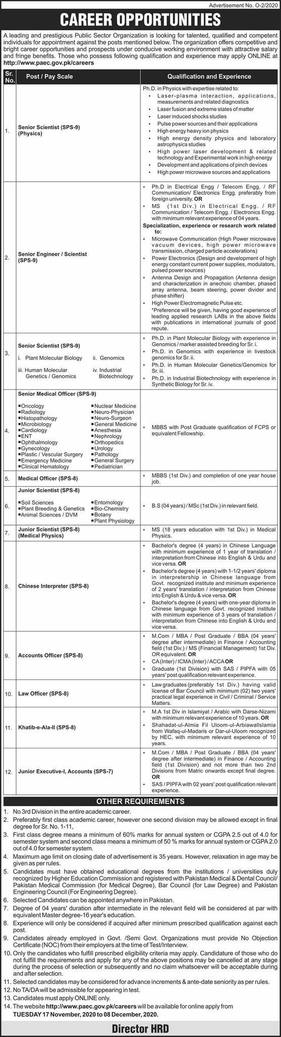 PAEC Jobs November 2020 Apply Online Medical Officers, Scientists & Others Latest Advertisement