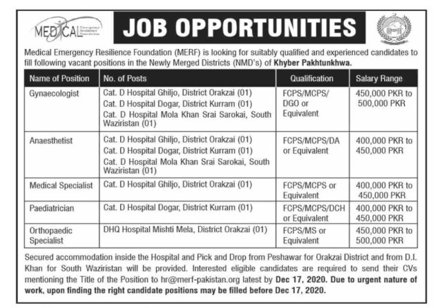 Specialist Doctor Jobs in MERF Pakistan 