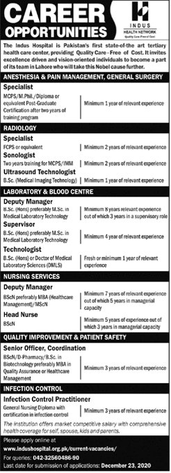 Indus Hospital Muzaffargarh Jobs December 2020