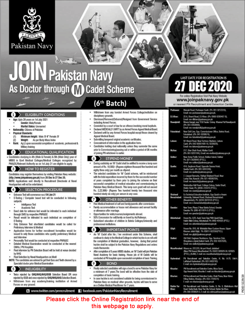 Join Pakistan Navy as Doctor December 2020 
