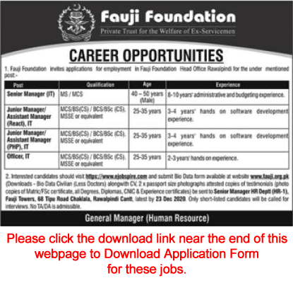 Fauji Foundation Rawalpindi Jobs 