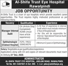 Al Shifa Trust Eye Hospital Rawalpindi Jobs