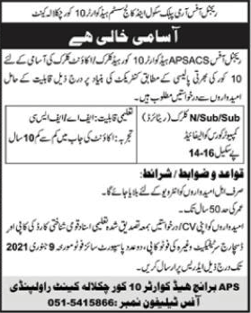 Clerk Jobs in Army Public School and College System Chaklala Cantt