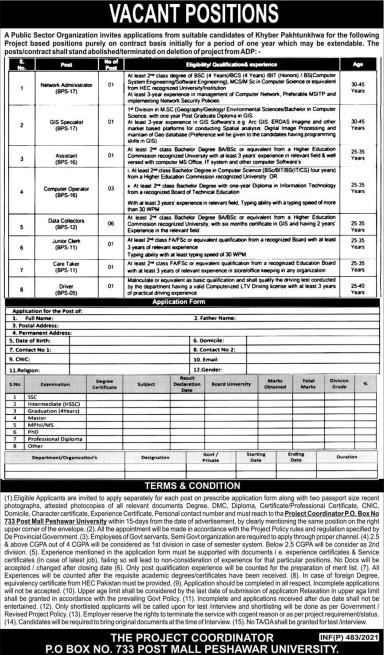 Public Sector Organization PO Box 733 Peshawar Jobs 2021 