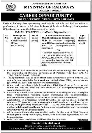 Ministry of Railways (railways Board) Islamabad Jobs 2021