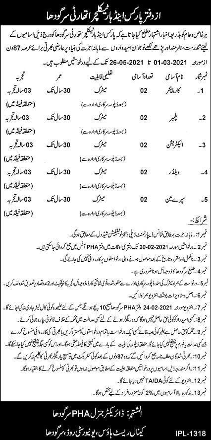 Parks & Horticulture Authority (PHA) Sargodha Jobs 2021