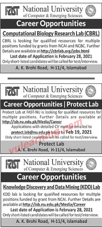 FAST National University Islamabad Jobs 2021 