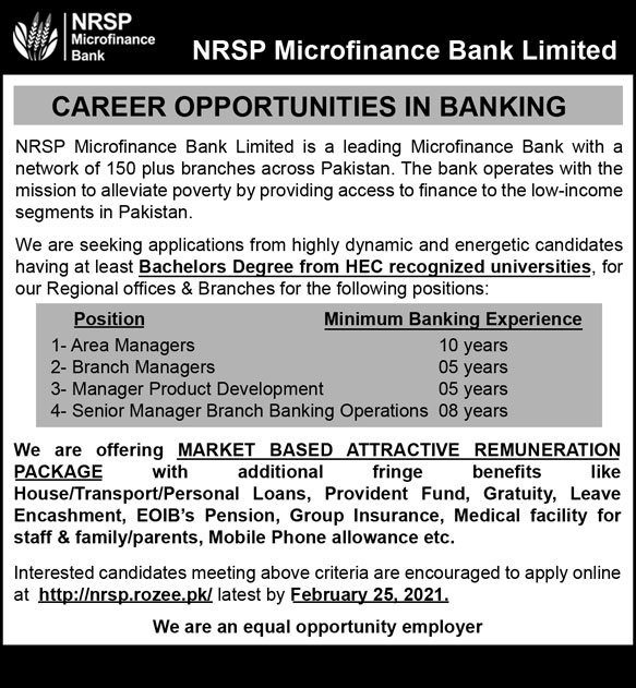 NRSP Microfinance Bank Limited Jobs 2021 