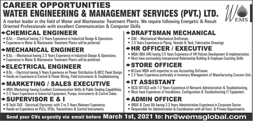 Water Engineering and Management Services Pvt Ltd Lahore Jobs 2021 February