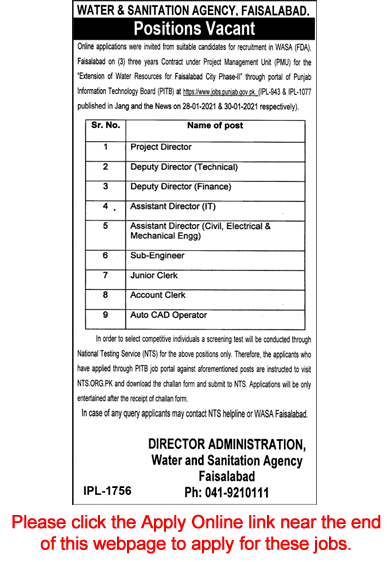 WASA Faisalabad Jobs February 2021