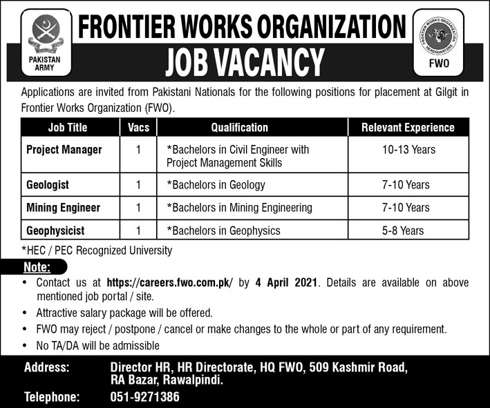 FWO Jobs 2021 March Apply Online 