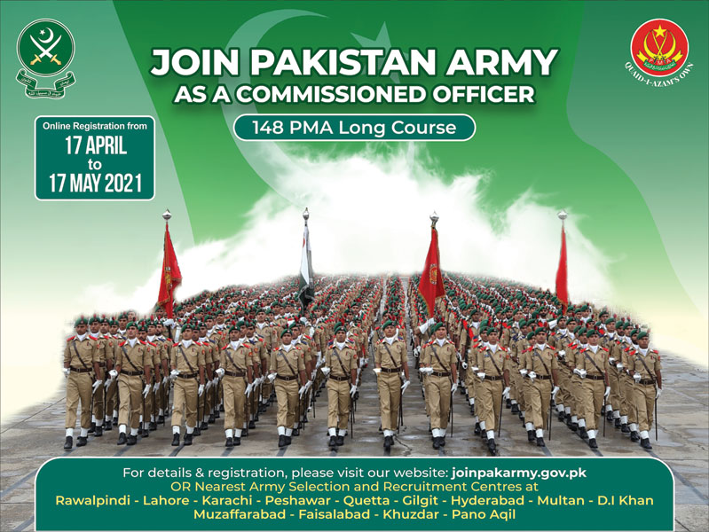 Join Pakistan Army as Commissioned Officer April 2021 through 148 PMA Long Course Online Registration Latest