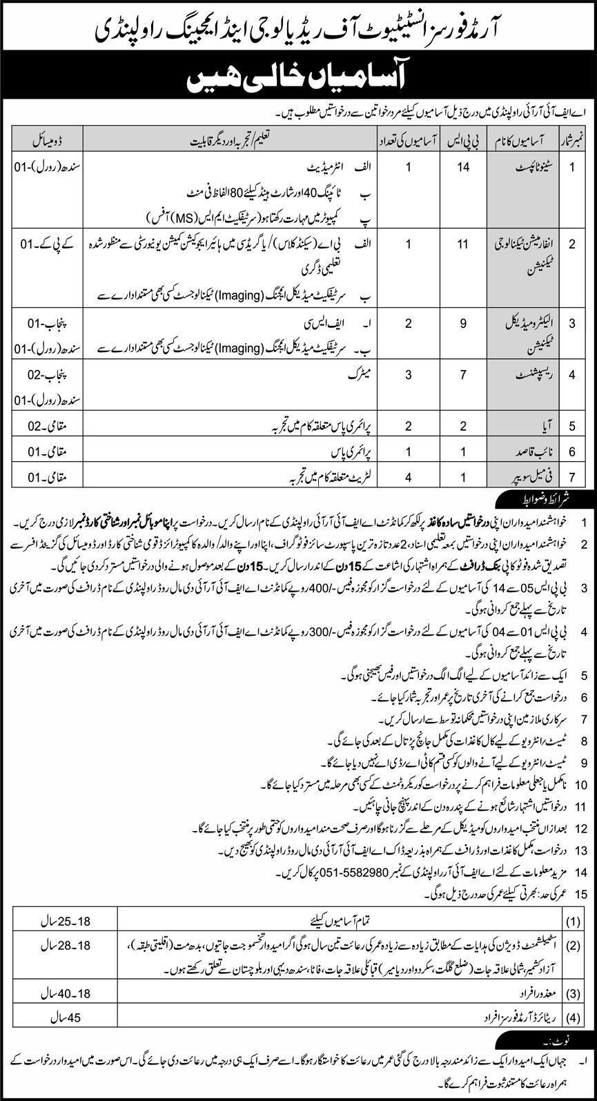 Armed Forces Institute of Radiology and Imaging Rawalpindi Jobs
