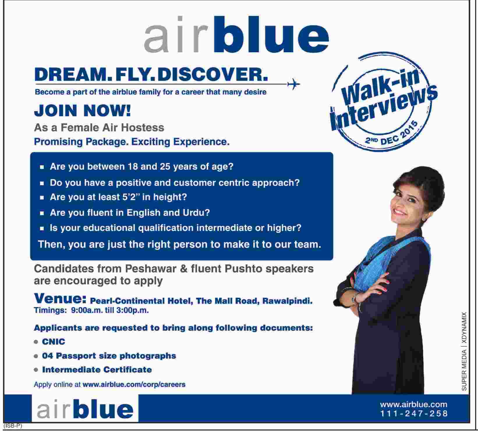 Air Blue Air Hostess (Female) Jobs 2024