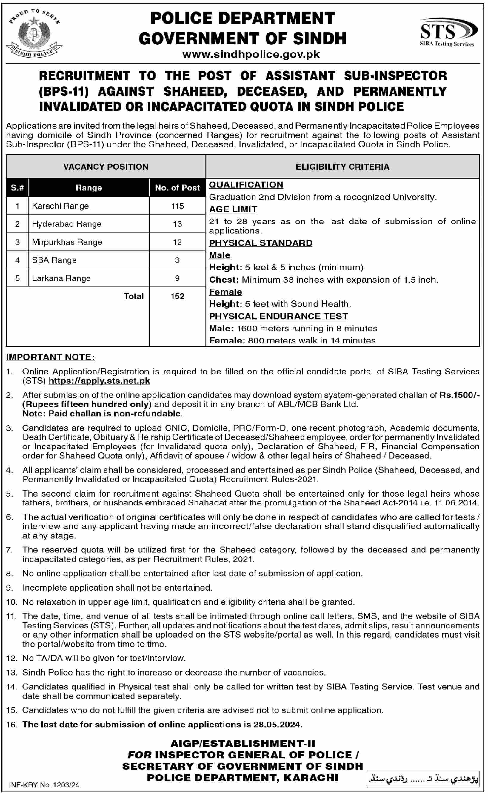 ASI Jobs in Sindh Police April 2024 May STS Apply Online Assistant Sub Inspectors Latest