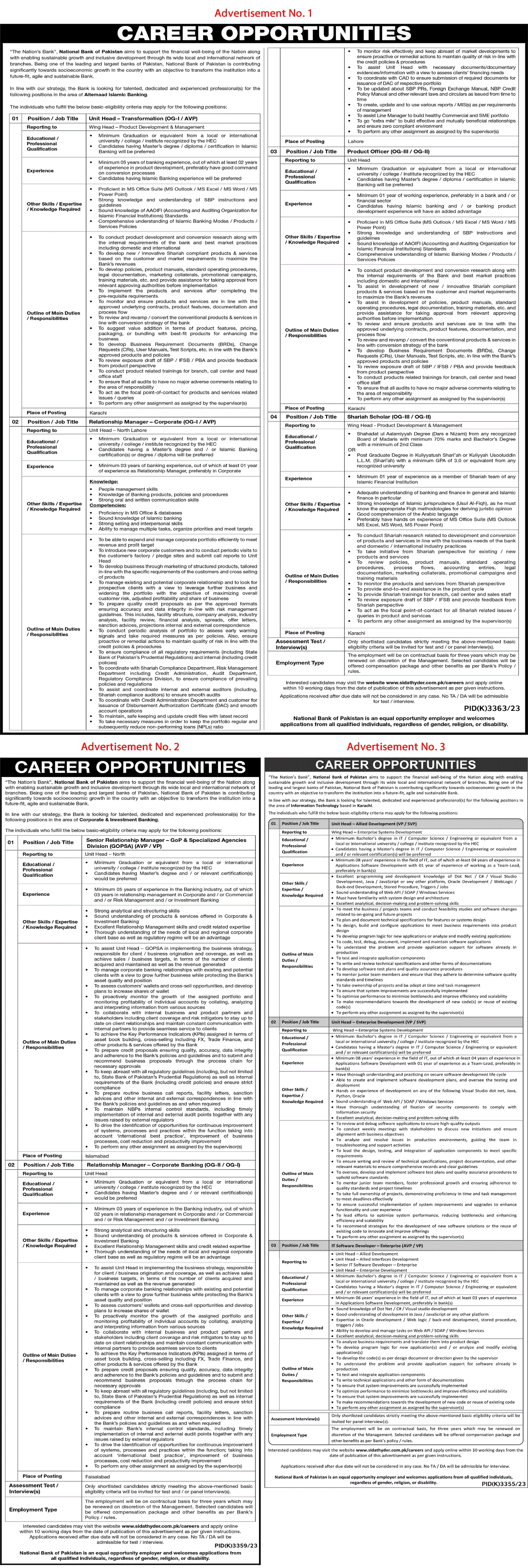 National Bank of Pakistan Jobs May 2024 