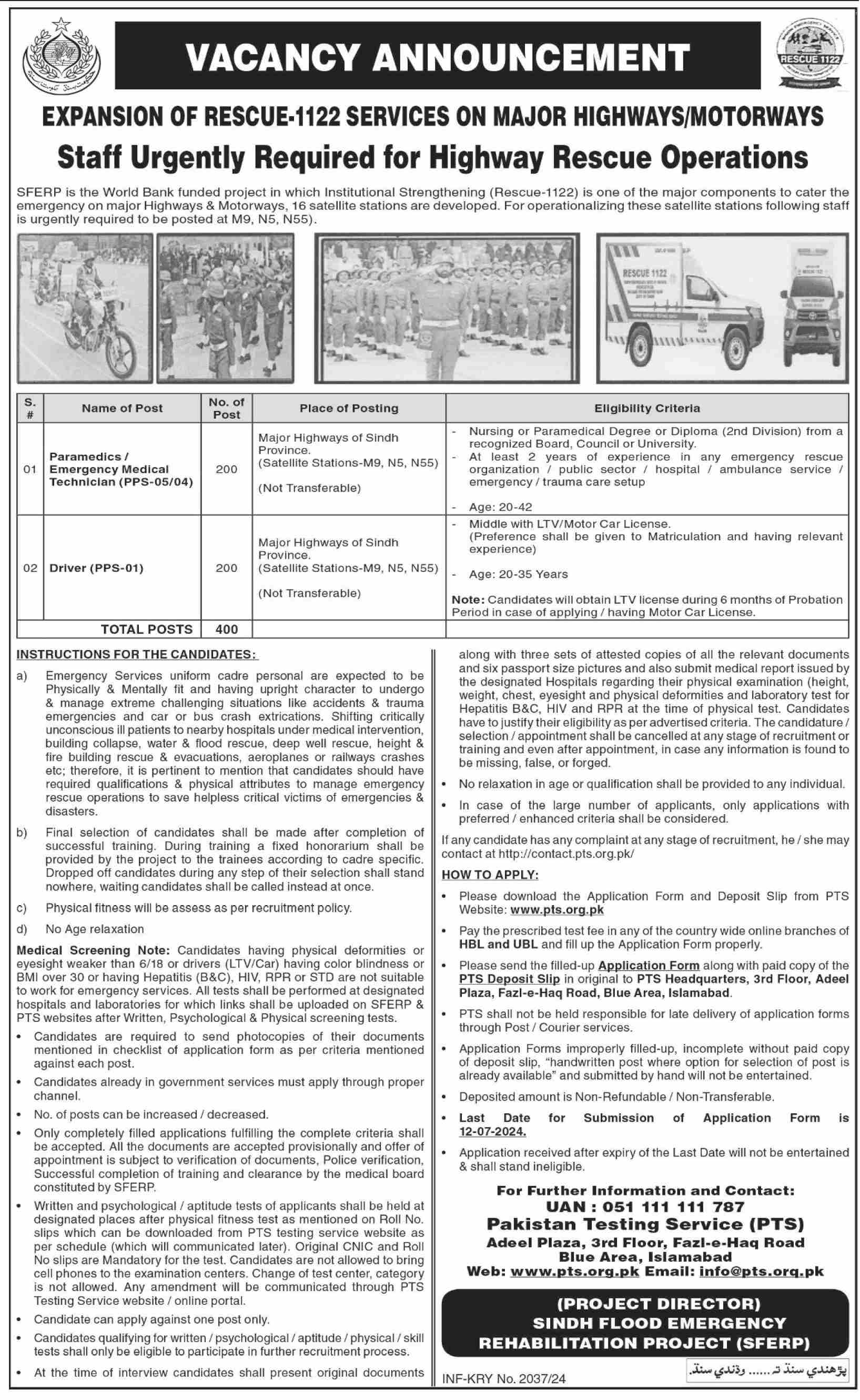 Sindh Rescue 1122 Jobs June 2024 