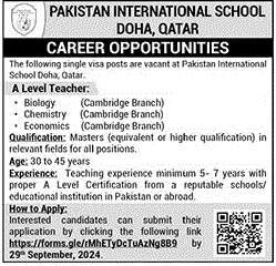 Pakistan International School Doha Qatar Jobs 2024