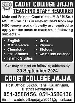 Cadet College Jajja Jobs September 2024