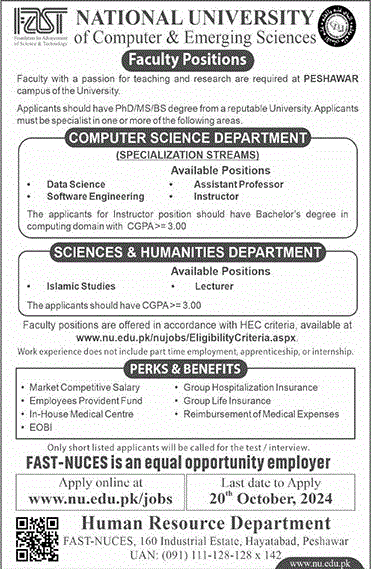 FAST University Peshawar Jobs October 2024