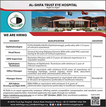 Al Shifa Trust Eye Hospital Rawalpindi Jobs October 2024