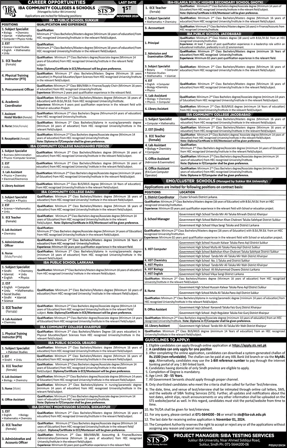 IBA Community Colleges and Schools Sindh Jobs October 2024