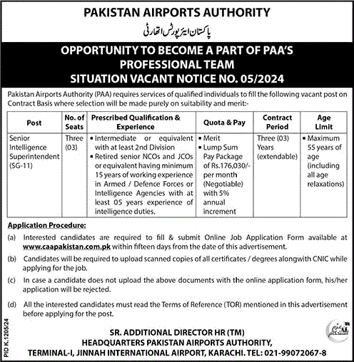 Intelligence Superintendent Jobs in Pakistan Airport Authority October 2024