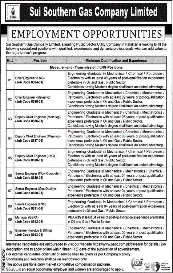 SSGC Jobs October 2024 Apply Online