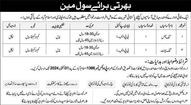 Cook Jobs in PO Box 1386 Islamabad October 2024