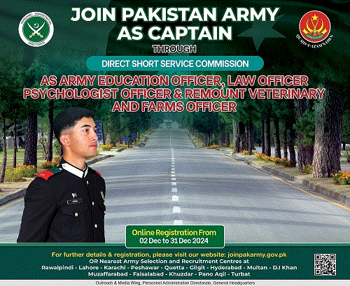 Join Pakistan Army as Captain December 2024