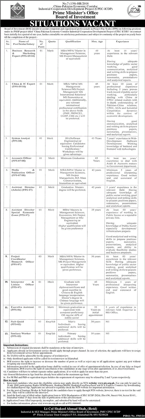 Board of Investment Islamabad Jobs December 2024