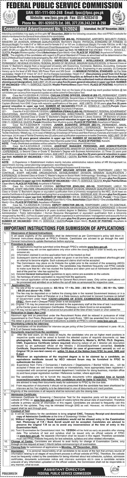 FPSC Jobs December 2024