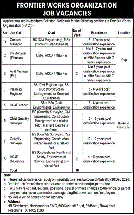 FWO Jobs December 2024