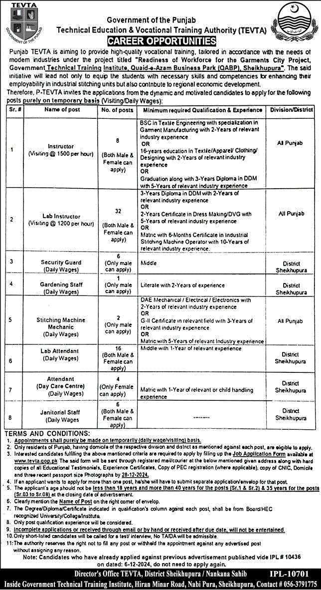 TEVTA Jobs December 2024