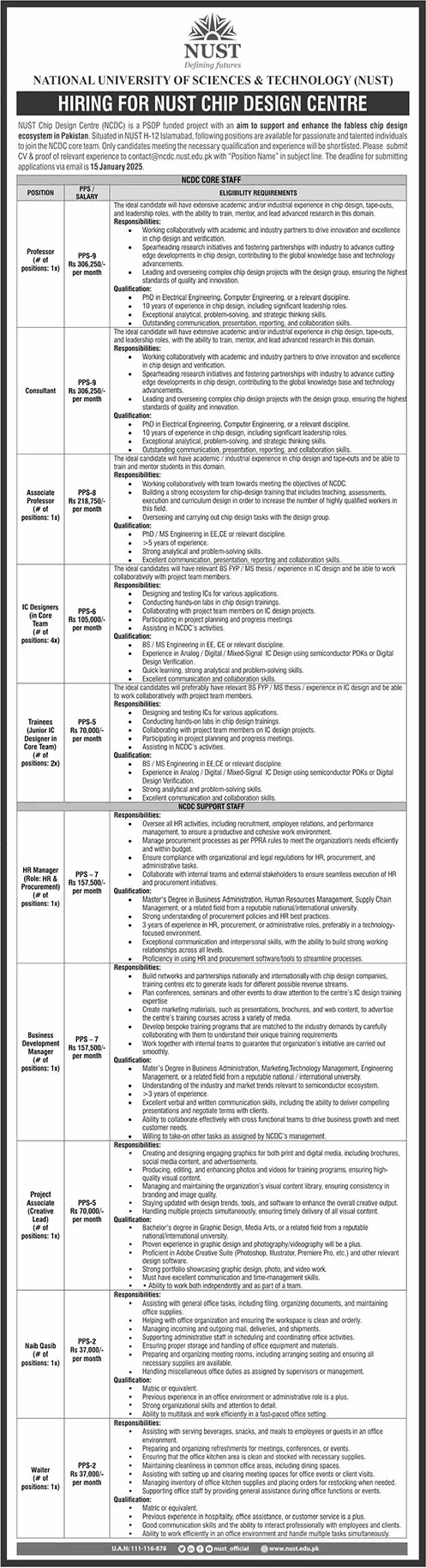 NUST University Islamabad Jobs December 2024