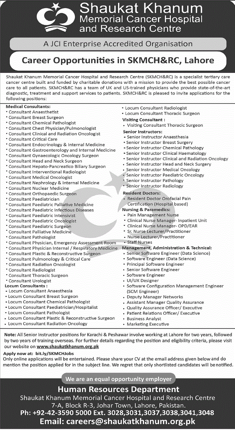 Shaukat Khanum Hospital Lahore Jobs 2025