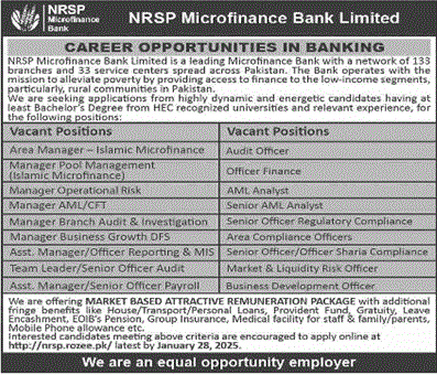 NRSP Microfinance Bank Jobs 2025